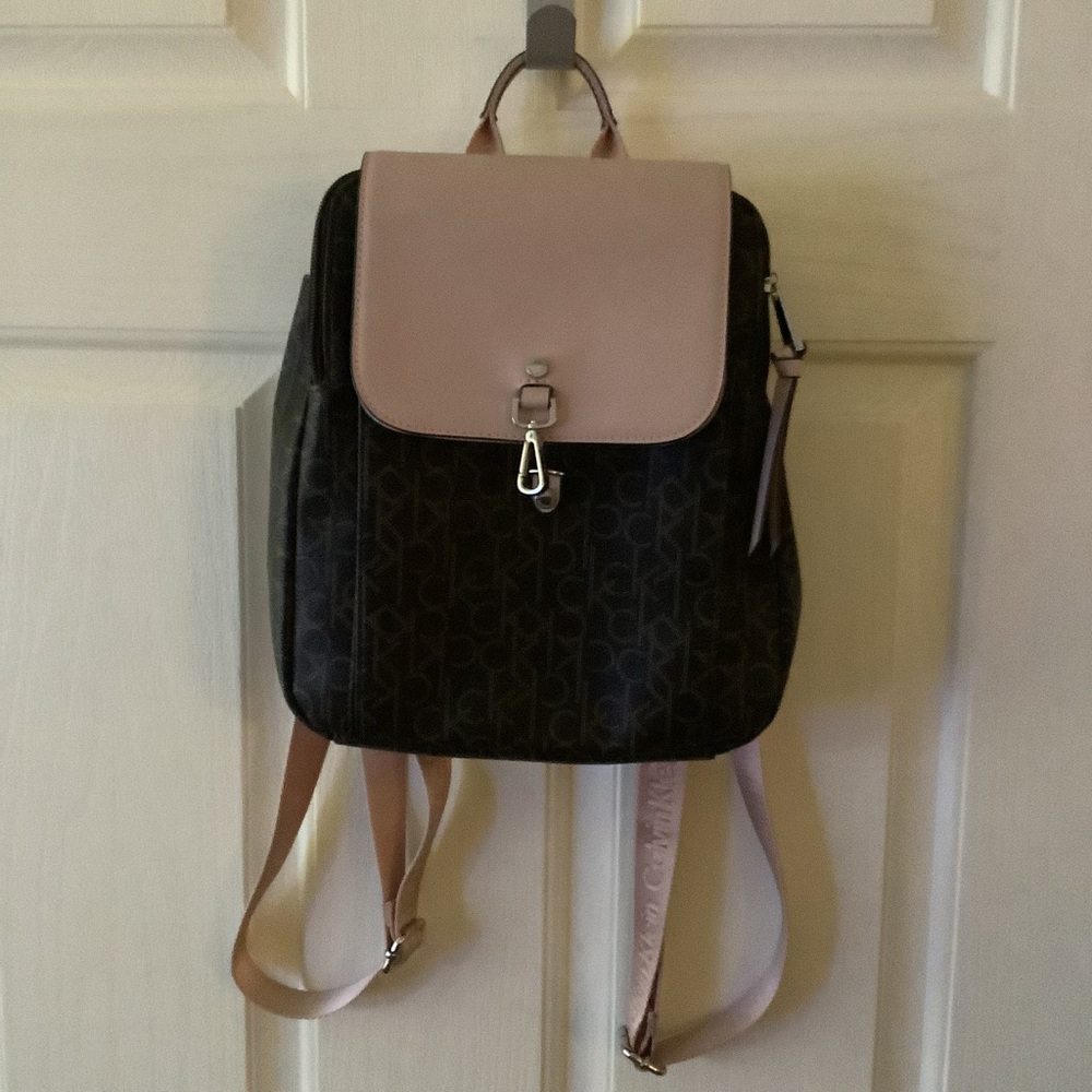 Calvin Klein Brand backpack purse, brown/beige. - Picture 3 of 12